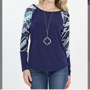Navy & Mint Geometric Raglan Top